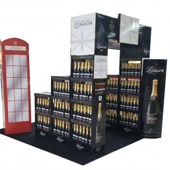 PLV magasin, plv champagne, plv théâtralisation, display bouteilles, mise en avant marque