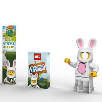 Promotion des vente théâtralisation de pâques, meuble lego, meuble publicitaire lego